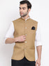 Vastramay Men' s Beige Cotton Blend Twill Nehru Jacket